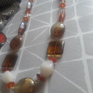 Extra Long coffee brown beaded necklace